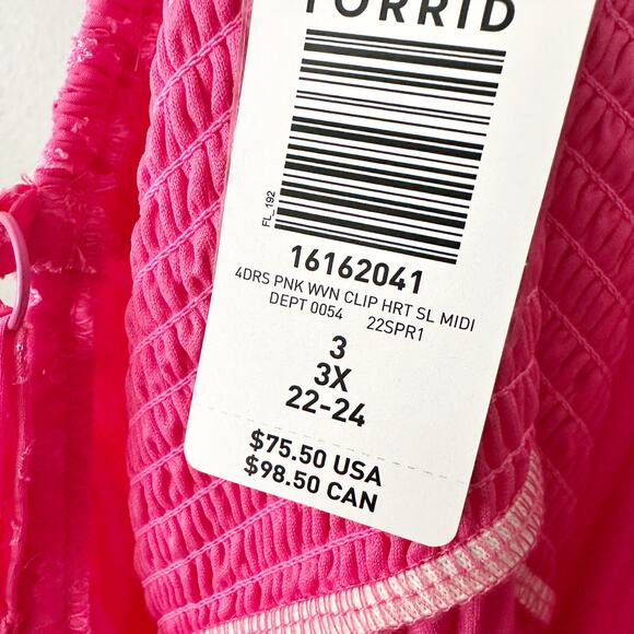 Torrid Hot Pink Clip Heart Chiffon Skater Spaghetti Midi Dress Plus Size 3X NEW - Picture 6 of 12